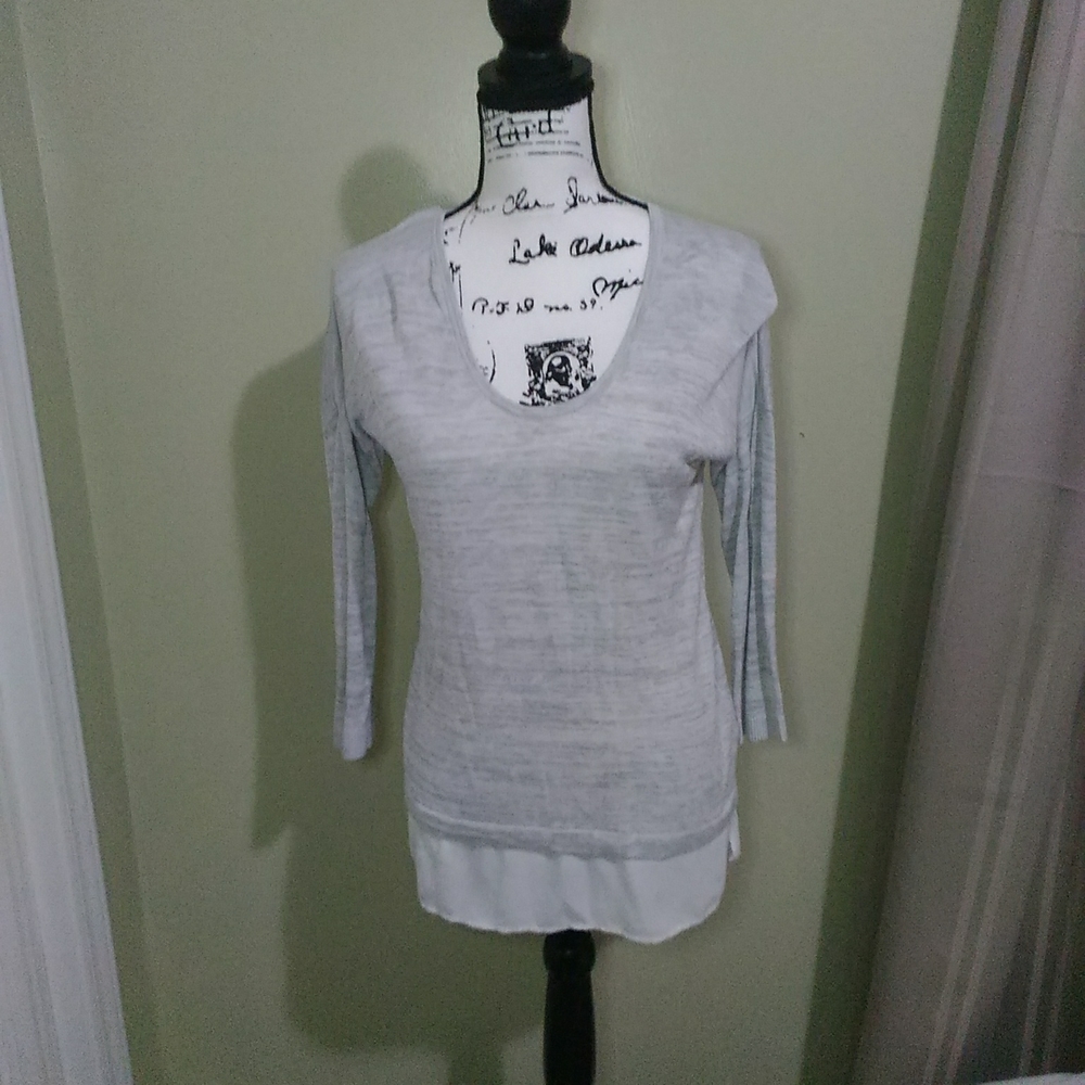 Express Grey long sleeved shirt with off white sheer bottom size small